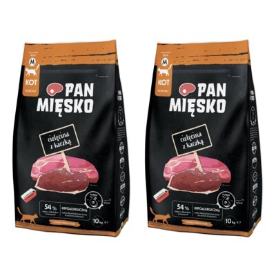 Karma dla kota PAN MIĘSKO Cielęcina z kaczką M 2 x 10 kg