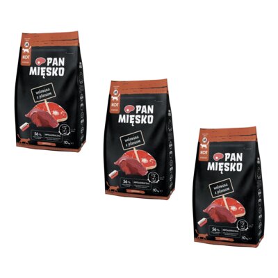 Karma dla kota PAN MIĘSKO Wołowina z jeleniem 3 x 10 kg