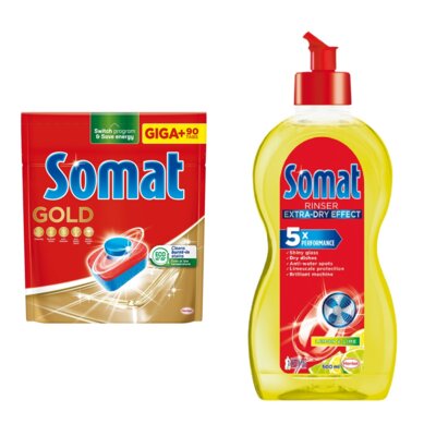 Tabletki do zmywarek SOMAT Gold - 90 szt. + Nabłyszczacz do zmywarek SOMAT Lemon & Lime 500 ml
