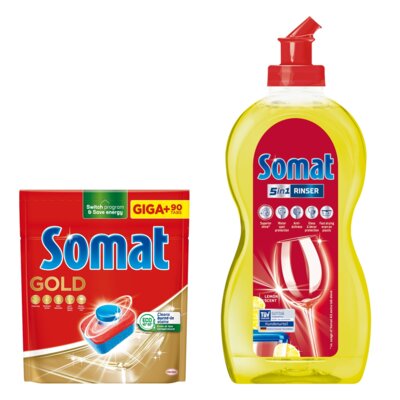 Tabletki do zmywarek SOMAT Gold - 90 szt. + Nabłyszczacz do zmywarek SOMAT Lemon & Lime 500 ml