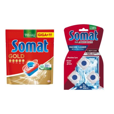 Tabletki do zmywarek SOMAT Gold - 90 szt. + Kapsułki do czyszczenia zmywarki SOMAT Machine Cleaner - 3 szt.