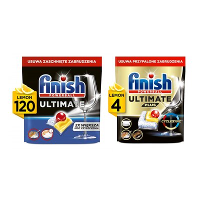 Kapsułki do zmywarki FINISH Powerball Ultimate All in 1 Lemon - 120 szt. + Kapsułki do zmywarek FINISH Powerball Ultimate Plus All In 1 Lemon - 4 szt.