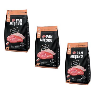Karma dla psa PAN MIĘSKO Cielęcina z indykiem XS 3 x 9 kg