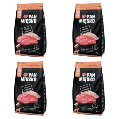 Karma dla psa PAN MIĘSKO Cielęcina z indykiem XS 4 x 9 kg