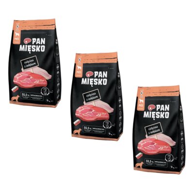 Karma dla psa PAN MIĘSKO Cielęcina z Indykiem XL 3 x 9 kg