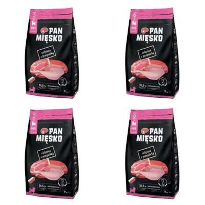 Karma dla psa PAN MIĘSKO Cielęcina z przepiórką XS 4 x 9 kg
