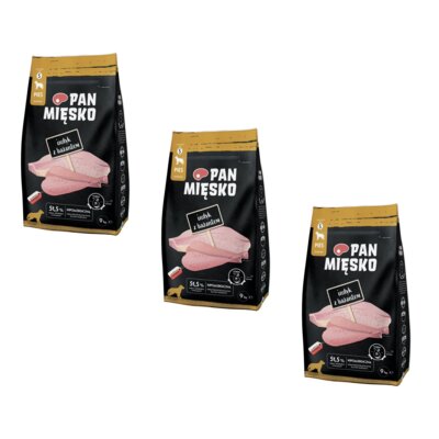Karma dla psa PAN MIĘSKO Indyk z bażantem S 3 x 9 kg