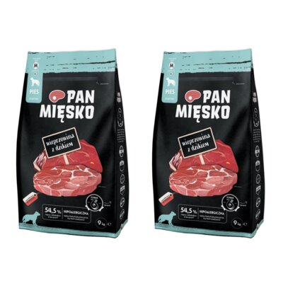 Karma dla psa PAN MIĘSKO Wieprzowina z dzikiem M 2 x 9 kg