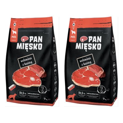 Karma dla psa PAN MIĘSKO Wołowina z koziną 2 x 9 kg