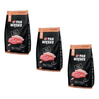 Karma dla psa PAN MIĘSKO Cielęcina z indykiem M 3 x 20 kg