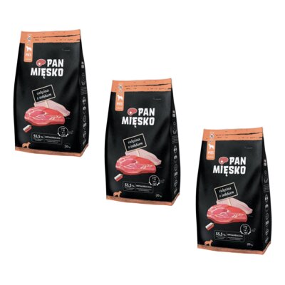 Karma dla psa PAN MIĘSKO Cielęcina z Indykiem XS 3 x 20 kg