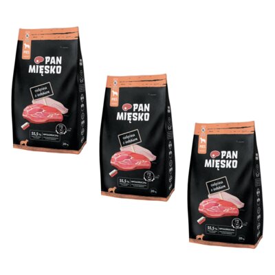 Karma dla psa PAN MIĘSKO Cielęcina z Indykiem XL 3 x 20 kg