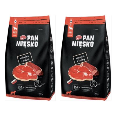 Karma dla psa PAN MIĘSKO Wołowina z koziną 2 x 20 kg