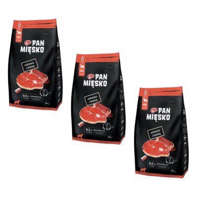 Karma dla psa PAN MIĘSKO Wołowina z koziną 3 x 20 kg