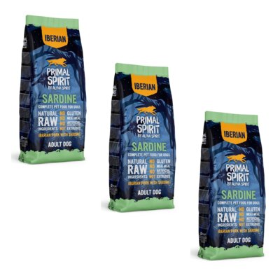 Karma dla psa półwilgotna PRIMAL SPIRIT Iberian Sardine Wieprzowina i sardynki 3 x 12 kg