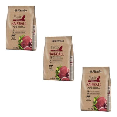 Karma dla kota FITMIN Purity Hairball Wołowina i wątróbka 3 x 1.5 kg
