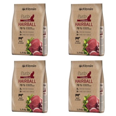 Karma dla kota FITMIN Purity Hairball Wołowina i wątróbka 4 x 1.5 kg