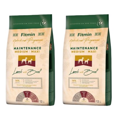 Karma dla psa FITMIN Medium Maxi Maintenance Jagnięcina i Wołowina 2 x 12 kg