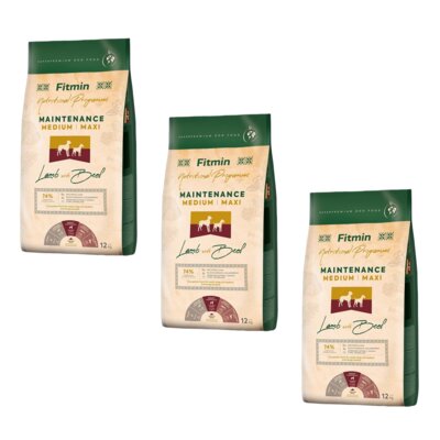 Karma dla psa FITMIN Medium Maxi Maintenance Jagnięcina i Wołowina 3 x 12 kg