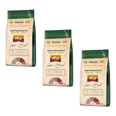 Karma dla psa FITMIN Medium Maxi Performance Jagnięcina z wołowiną 3 x 12 kg