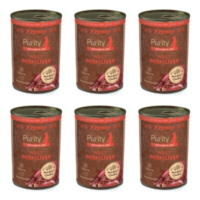 Karma dla psa FITMIN Purity Wołowina z wątróbką 6 x 400 g