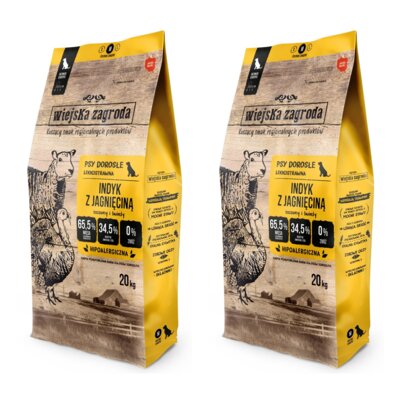 Karma dla psa WIEJSKA ZAGRODA Indyk z jagnięciną M 2 x 20 kg