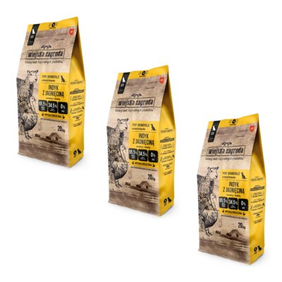 Karma dla psa WIEJSKA ZAGRODA Indyk z jagnięciną M 3 x 20 kg