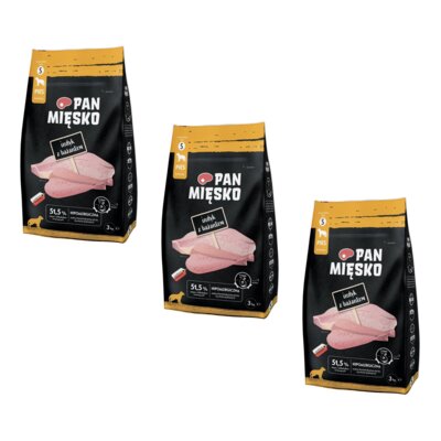 Karma dla psa PAN MIĘSKO Indyk z bażantem S 3 x 3 kg