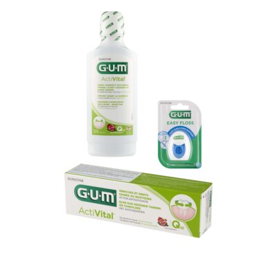 Pasta do zębów SUNSTAR GUM Activital 75 ml + Płyn do płukania jamy ustnej SUNSTAR GUM Activital 500 ml + Nić dentystyczna SUNSTAR GUM Easy Floss (30 m)