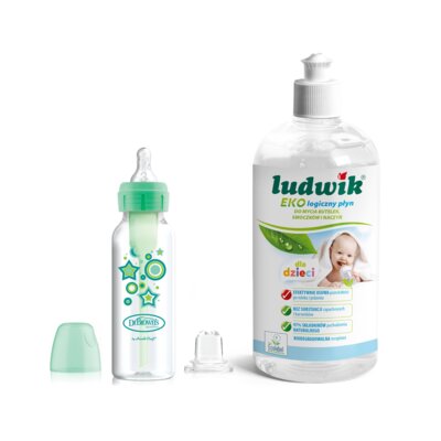 Zestaw DR BROWNS Od butelki do kubka 250 ml Zielony + Płyn do mycia butelek i smoczków LUDWIK CG1010102ZEKL0121 475 ml