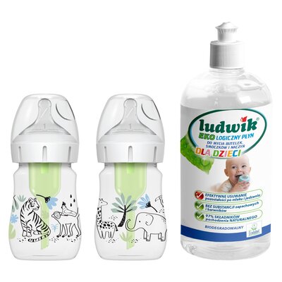 Butelka DR BROWNS Options+ 150 ml Dżungla (2 szt.) + Płyn do mycia butelek i smoczków LUDWIK CG1010102ZEKL0121 475 ml