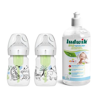 Butelka DR BROWNS Options+ 150 ml Dżungla (2 szt.) + Płyn do mycia butelek i smoczków LUDWIK CG1010102ZEKL0121 475 ml