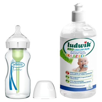 Butelka szklana DR BROWNS Options+ 270 ml + Płyn do mycia butelek i smoczków LUDWIK CG1010102ZEKL0121 475 ml