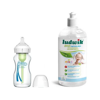 Butelka szklana DR BROWNS Options+ 270 ml + Płyn do mycia butelek i smoczków LUDWIK CG1010102ZEKL0121 475 ml
