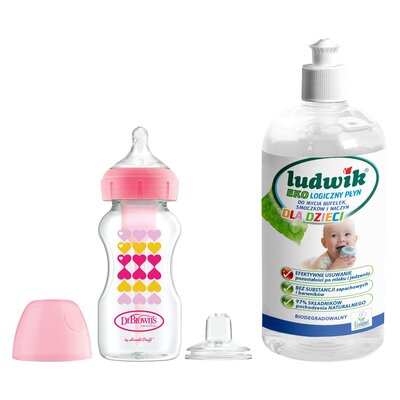 Zestaw DR BROWNS Od butelki do kubka 270 ml Różowy + Płyn do mycia butelek i smoczków LUDWIK CG1010102ZEKL0121 475 ml