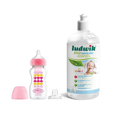 Zestaw DR BROWNS Od butelki do kubka 270 ml Różowy + Płyn do mycia butelek i smoczków LUDWIK CG1010102ZEKL0121 475 ml