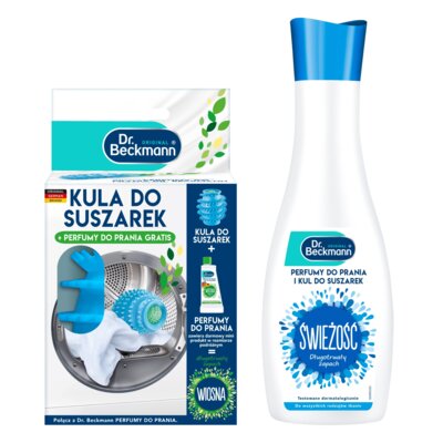 Kula do suszarek DR BECKMANN + Perfumy do prania + Perfumy do prania i kul do suszarek DR BECKMANN Świeżość 250 ml