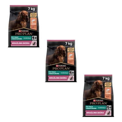 Karma dla psa PURINA Pro Plan Sensitive Skin Adult Small & Mini Łosoś 3 x 7 kg
