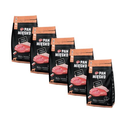 Karma dla psa PAN MIĘSKO Cielęcina z indykiem M 5 x 3 kg