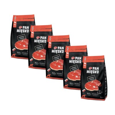 Karma dla psa PAN MIĘSKO Wołowina z koziną M 5 x 3 kg