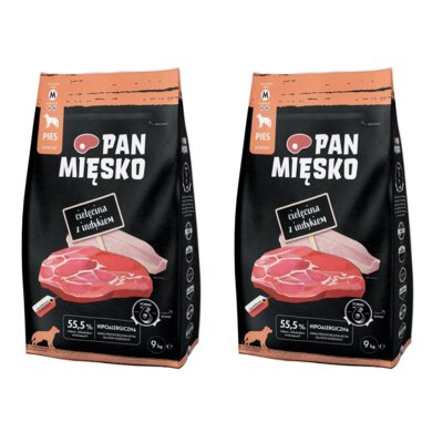 Karma dla psa PAN MIĘSKO Cielęcina z indykiem M 2 x 9 kg