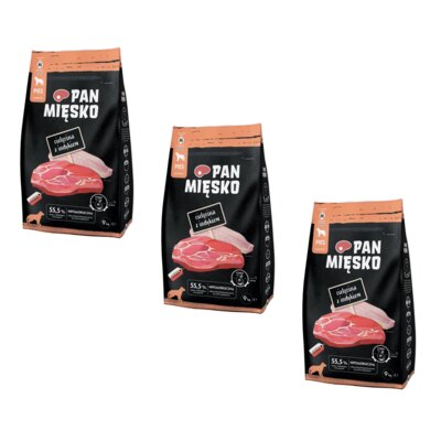 Karma dla psa PAN MIĘSKO Cielęcina z indykiem M 3 x 9 kg