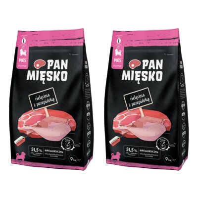 Karma dla psa PAN MIĘSKO Cielęcina z Przepiórką L 2 x 9 kg