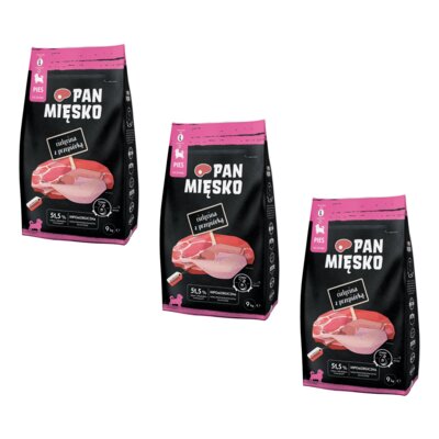 Karma dla psa PAN MIĘSKO Cielęcina z Przepiórką L 3 x 9 kg