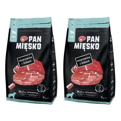 Karma dla psa PAN MIĘSKO Wieprzowina z dzikiem XL 2 x 9 kg