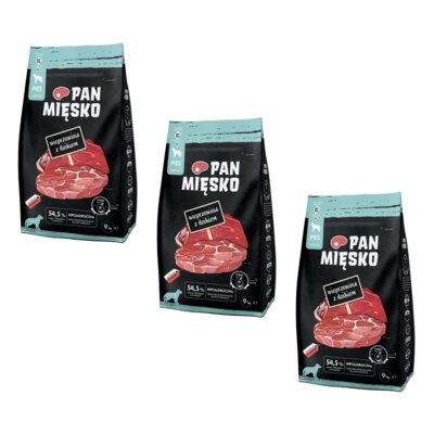 Karma dla psa PAN MIĘSKO Wieprzowina z dzikiem XL 3 x 9 kg