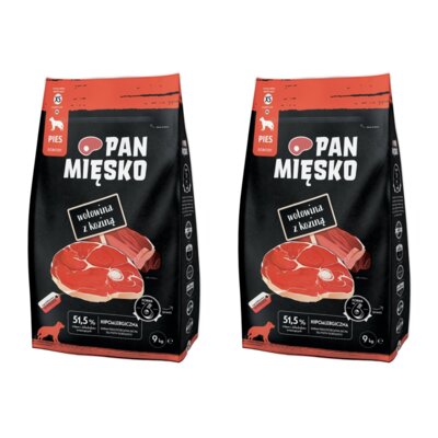 Karma dla psa PAN MIĘSKO Wołowina z koziną XS 2 x 9 kg