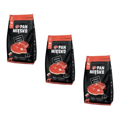 Karma dla psa PAN MIĘSKO Wołowina z koziną XS 3 x 9 kg