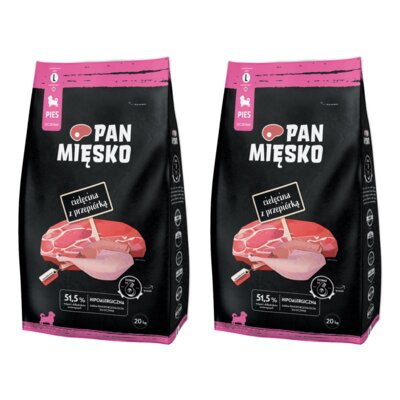 Karma dla psa PAN MIĘSKO Cielęcina z przepiórką L 2 x 20 kg