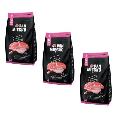 Karma dla psa PAN MIĘSKO Cielęcina z przepiórką L 3 x 20 kg